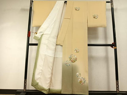 平和屋着物●訪問着　駒刺繍　草花文　暈し染め　金彩　正絹　逸品　AABI9068fy