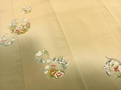 平和屋着物●訪問着　駒刺繍　草花文　暈し染め　金彩　正絹　逸品　AABI9068fy