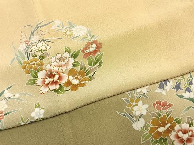 平和屋着物●訪問着　駒刺繍　草花文　暈し染め　金彩　正絹　逸品　AABI9068fy
