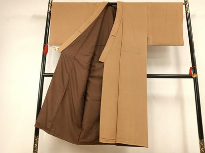 平和屋着物●男性　色無地　黄橡色　鬼しぼ縮緬　正絹　逸品　AABI9070fy