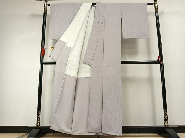 平和屋着物●上質な色無地　渦巻地紋　白花色　正絹　逸品　AABI9073fy