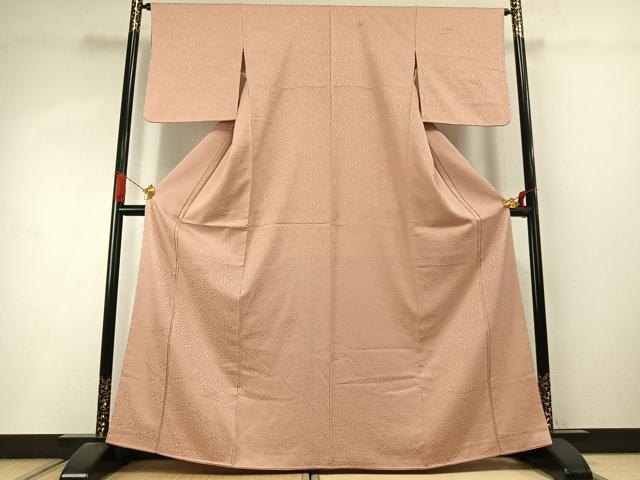平和屋着物●上質な色無地　中国三大刺繍　相良刺繍　花尽くし地紋　水柿色　正絹　逸品　AABI9074fy