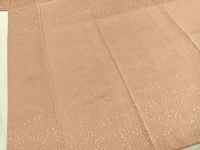 平和屋着物●上質な色無地　中国三大刺繍　相良刺繍　花尽くし地紋　水柿色　正絹　逸品　AABI9074fy