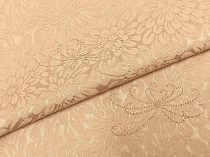 平和屋着物●上質な色無地　中国三大刺繍　相良刺繍　花尽くし地紋　水柿色　正絹　逸品　AABI9074fy