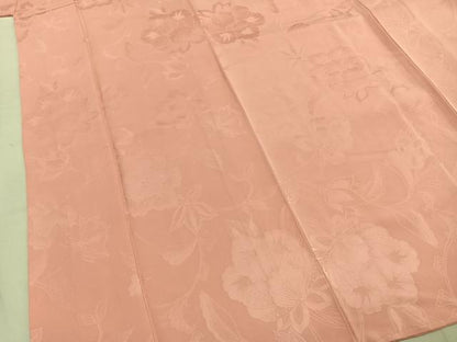 平和屋着物●上質な色無地　草花地紋　珊瑚色　正絹　逸品　AABI9077fy