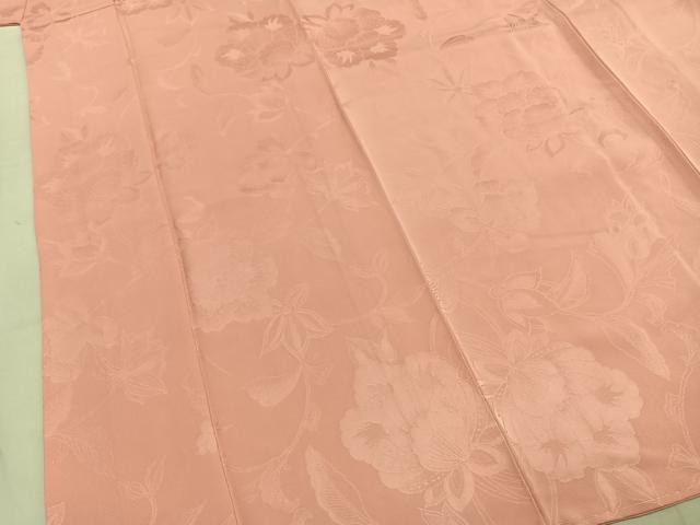 平和屋着物●上質な色無地　草花地紋　珊瑚色　正絹　逸品　AABI9077fy