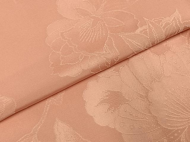 平和屋着物●上質な色無地　草花地紋　珊瑚色　正絹　逸品　AABI9077fy