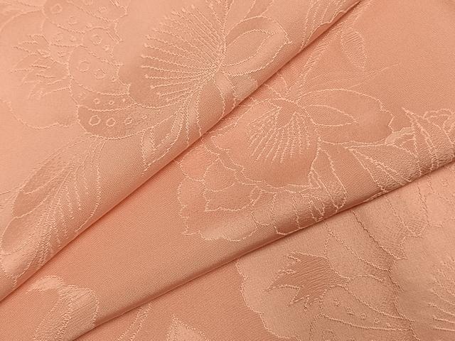 平和屋着物●上質な色無地　草花地紋　珊瑚色　正絹　逸品　AABI9077fy