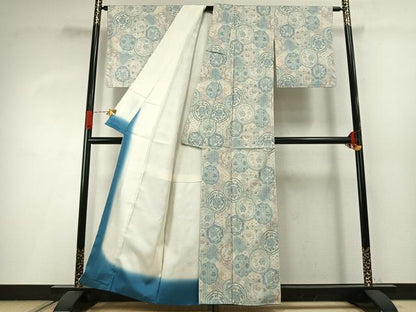 平和屋着物●小千谷紬　吉祥花文　正絹　逸品　AABI9079fy
