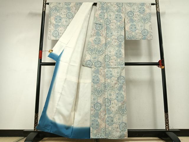 平和屋着物●小千谷紬　吉祥花文　正絹　逸品　AABI9079fy
