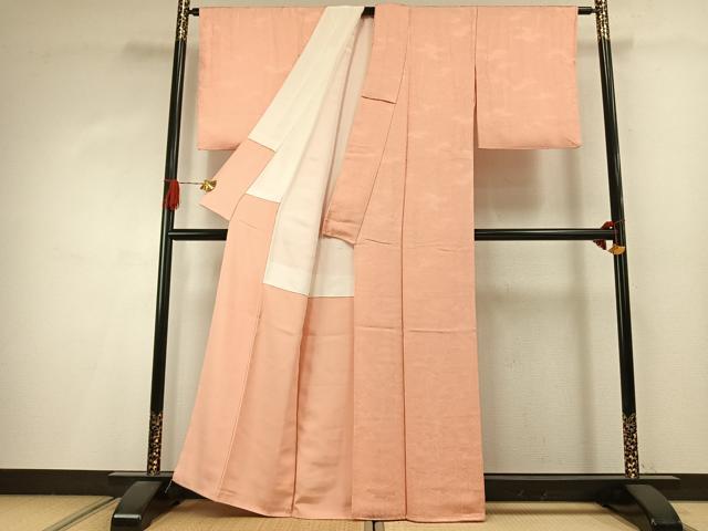 平和屋着物●上質な色無地　枝花地紋　赤香色　正絹　逸品　未使用　AABI9081fy