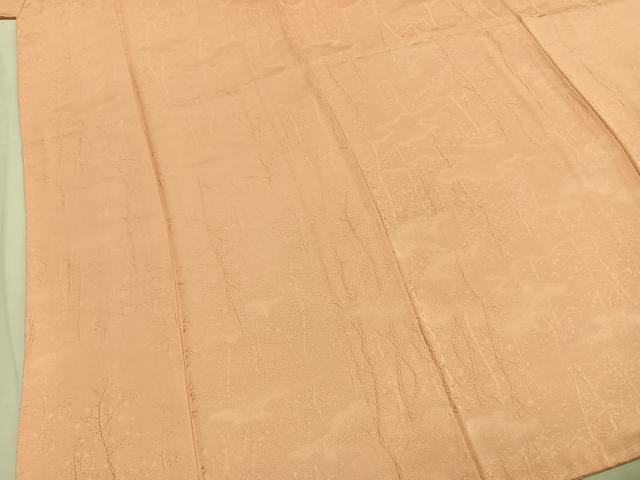 平和屋着物●上質な色無地　枝花地紋　赤香色　正絹　逸品　未使用　AABI9081fy