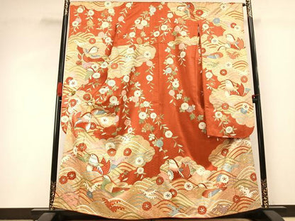 平和屋着物●十日町老舗ブランド　吉澤友禅　吾妻徳穂　振袖　駒刺繍　鴛鴦花文　金彩　正絹　逸品　AABI9082fy