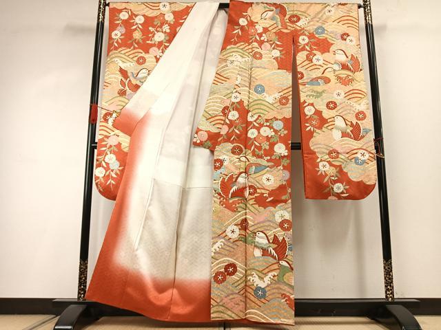 平和屋着物●十日町老舗ブランド　吉澤友禅　吾妻徳穂　振袖　駒刺繍　鴛鴦花文　金彩　正絹　逸品　AABI9082fy