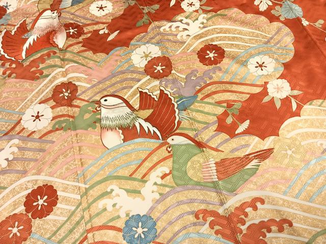 平和屋着物●十日町老舗ブランド　吉澤友禅　吾妻徳穂　振袖　駒刺繍　鴛鴦花文　金彩　正絹　逸品　AABI9082fy