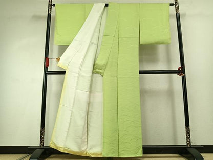 平和屋着物●上質な色無地　芝地紋　若菜色　正絹　逸品　AABI9084fy