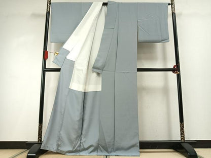 平和屋着物●上質な色無地　うこん染　千草鼠色　反端付き　正絹　逸品　AABI9085fy