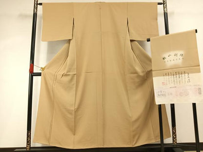 平和屋着物●上質な色無地　草木染　飴色　浜ちりめん　反端付き　正絹　逸品　AABI9086fy