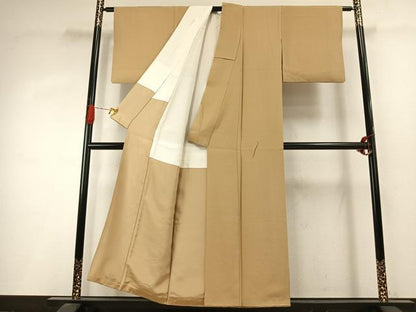 平和屋着物●上質な色無地　草木染　飴色　浜ちりめん　反端付き　正絹　逸品　AABI9086fy