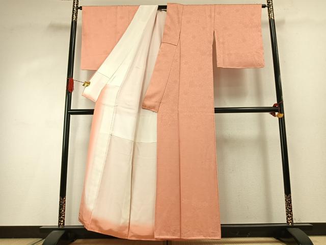 平和屋着物●上質な色無地　舞葉地紋　一斤染色　正絹　逸品　AABI9087fy
