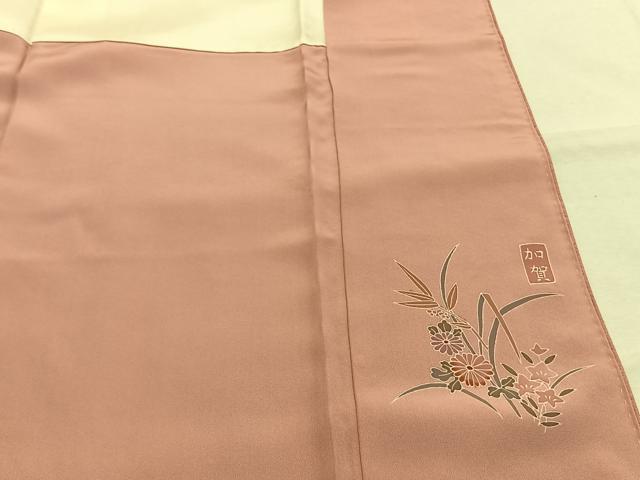 平和屋着物●本加賀友禅作家　毎田仁郎監修　色無地　珊瑚色　正絹　逸品　未使用　AABI9088fy