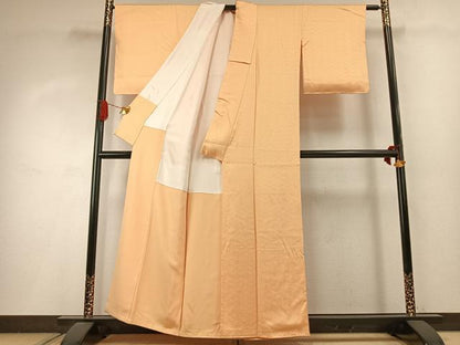 平和屋着物●上質な色無地　紗綾形地紋　杏色　正絹　逸品　未使用　AABI9089fy