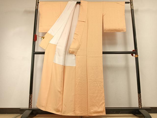 平和屋着物●上質な色無地　紗綾形地紋　杏色　正絹　逸品　未使用　AABI9089fy