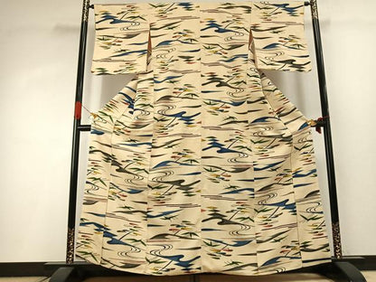 平和屋着物●上質な小紋　型染め　流水枝葉文　正絹　逸品　AABI9090fy