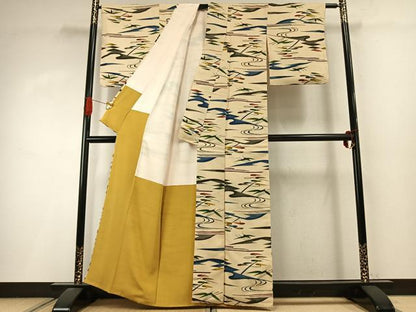 平和屋着物●上質な小紋　型染め　流水枝葉文　正絹　逸品　AABI9090fy
