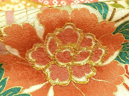 平和屋着物●豪華振袖　駒刺繍　御所車花文　暈し染め　金彩　京都きもの友禅扱い　正絹　逸品　AABI9092fy