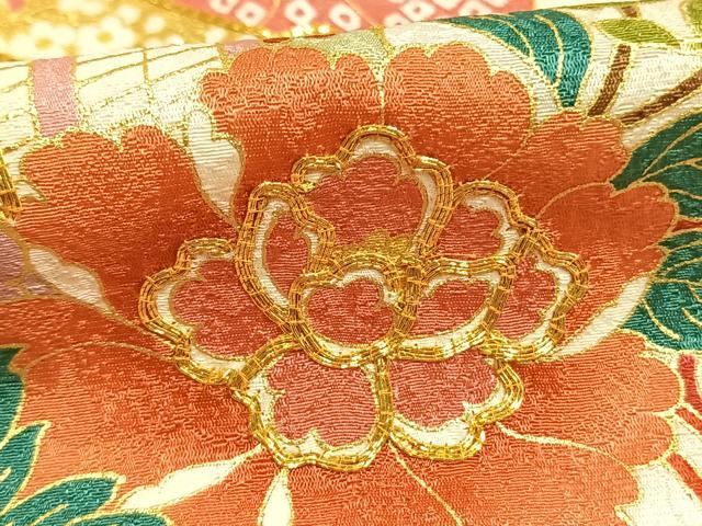 平和屋着物●豪華振袖　駒刺繍　御所車花文　暈し染め　金彩　京都きもの友禅扱い　正絹　逸品　AABI9092fy