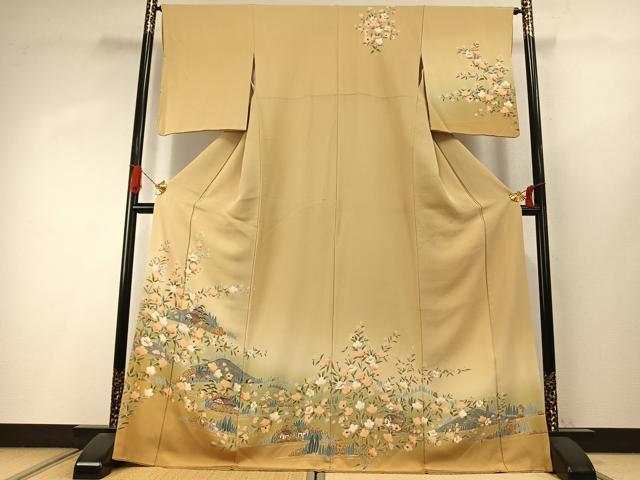 平和屋着物●訪問着　友禅　風景花文　暈し染め　金彩　ロング丈　正絹　逸品　AABI9093fy