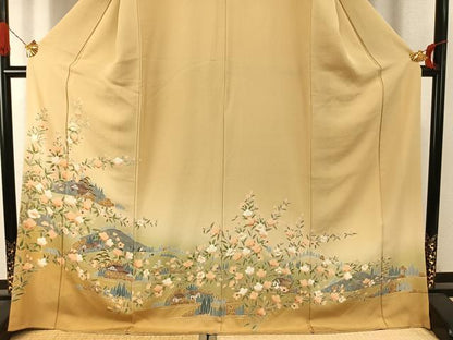 平和屋着物●訪問着　友禅　風景花文　暈し染め　金彩　ロング丈　正絹　逸品　AABI9093fy