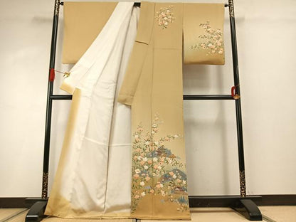 平和屋着物●訪問着　友禅　風景花文　暈し染め　金彩　ロング丈　正絹　逸品　AABI9093fy