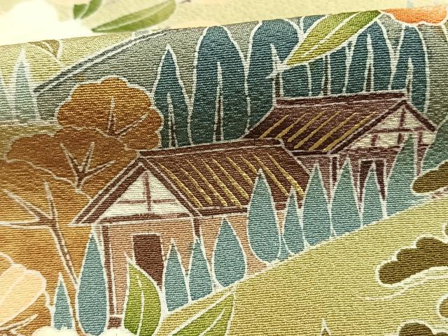 平和屋着物●訪問着　友禅　風景花文　暈し染め　金彩　ロング丈　正絹　逸品　AABI9093fy