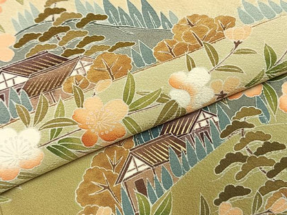 平和屋着物●訪問着　友禅　風景花文　暈し染め　金彩　ロング丈　正絹　逸品　AABI9093fy