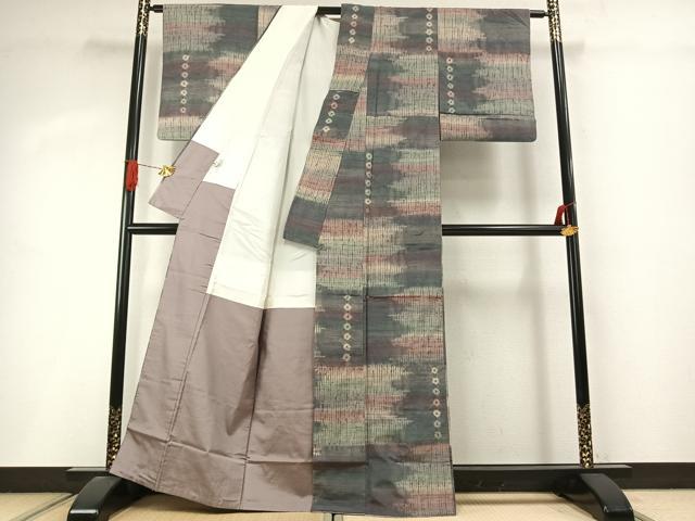 平和屋着物●上質な紬　絞り　幾何学文様　正絹　逸品　AABI9094fy