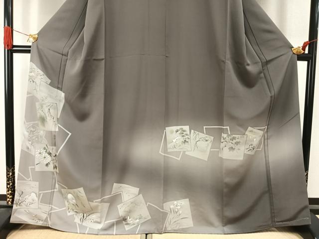 平和屋着物●豪華色留袖　手描き　色紙重ね花鳥文　暈し染め　正絹　逸品　AABI9098fy