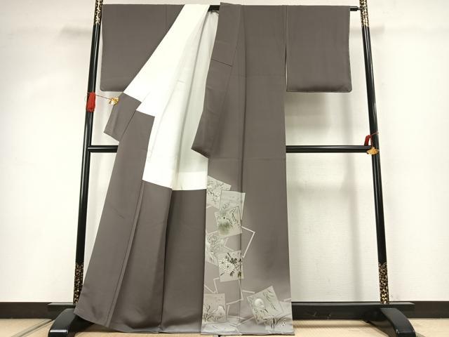 平和屋着物●豪華色留袖　手描き　色紙重ね花鳥文　暈し染め　正絹　逸品　AABI9098fy