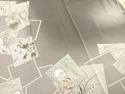 平和屋着物●豪華色留袖　手描き　色紙重ね花鳥文　暈し染め　正絹　逸品　AABI9098fy