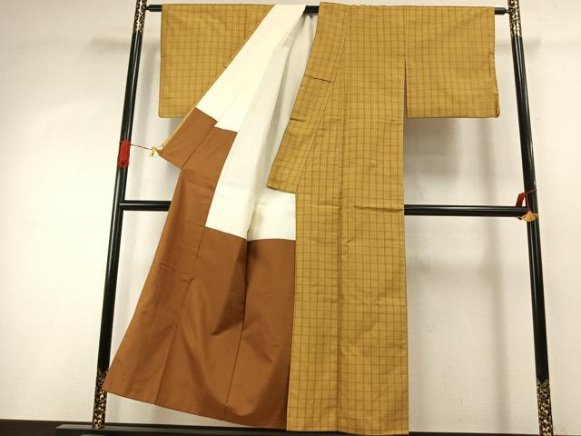 平和屋着物●本場黄八丈　綾織　紬　格子　正絹　逸品　AABI9100fy
