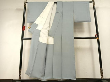 平和屋着物●上質な色無地　青磁鼠色　正絹　逸品　AABI9101fy