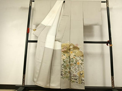 平和屋着物●豪華色留袖　駒刺繍　草花文　金彩　正絹　逸品　AABI9104fy