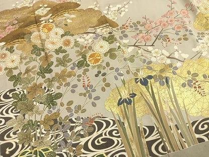 平和屋着物●豪華色留袖　駒刺繍　草花文　金彩　正絹　逸品　AABI9104fy