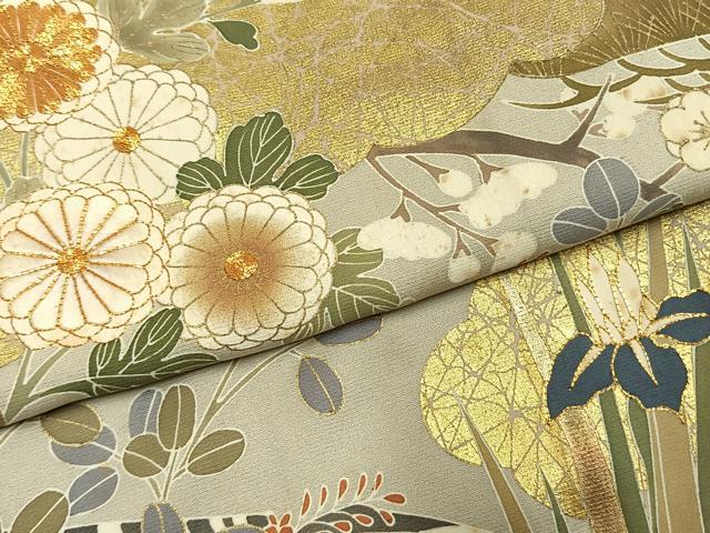 平和屋着物●豪華色留袖　駒刺繍　草花文　金彩　正絹　逸品　AABI9104fy