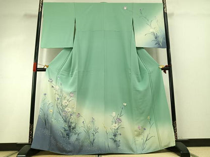平和屋着物●訪問着　手描き　草花文　暈し染め　正絹　逸品　AABI9108fy