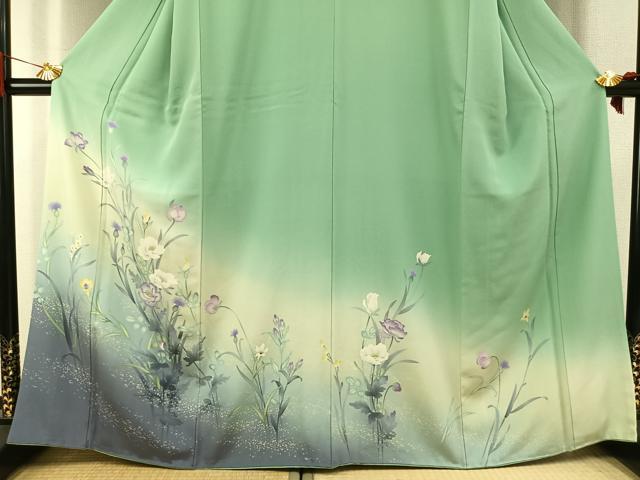 平和屋着物●訪問着　手描き　草花文　暈し染め　正絹　逸品　AABI9108fy