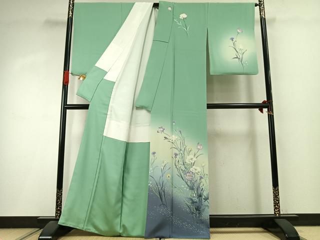 平和屋着物●訪問着　手描き　草花文　暈し染め　正絹　逸品　AABI9108fy