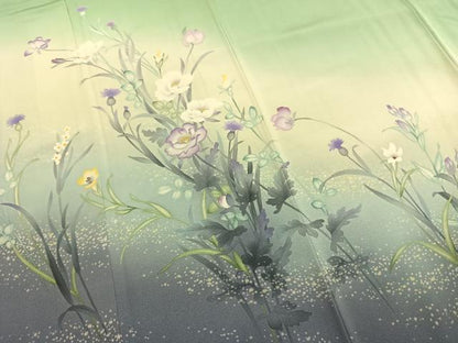 平和屋着物●訪問着　手描き　草花文　暈し染め　正絹　逸品　AABI9108fy