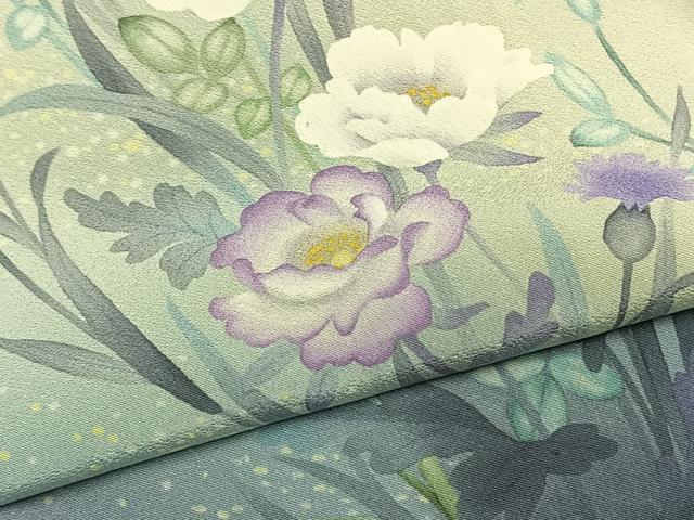 平和屋着物●訪問着　手描き　草花文　暈し染め　正絹　逸品　AABI9108fy